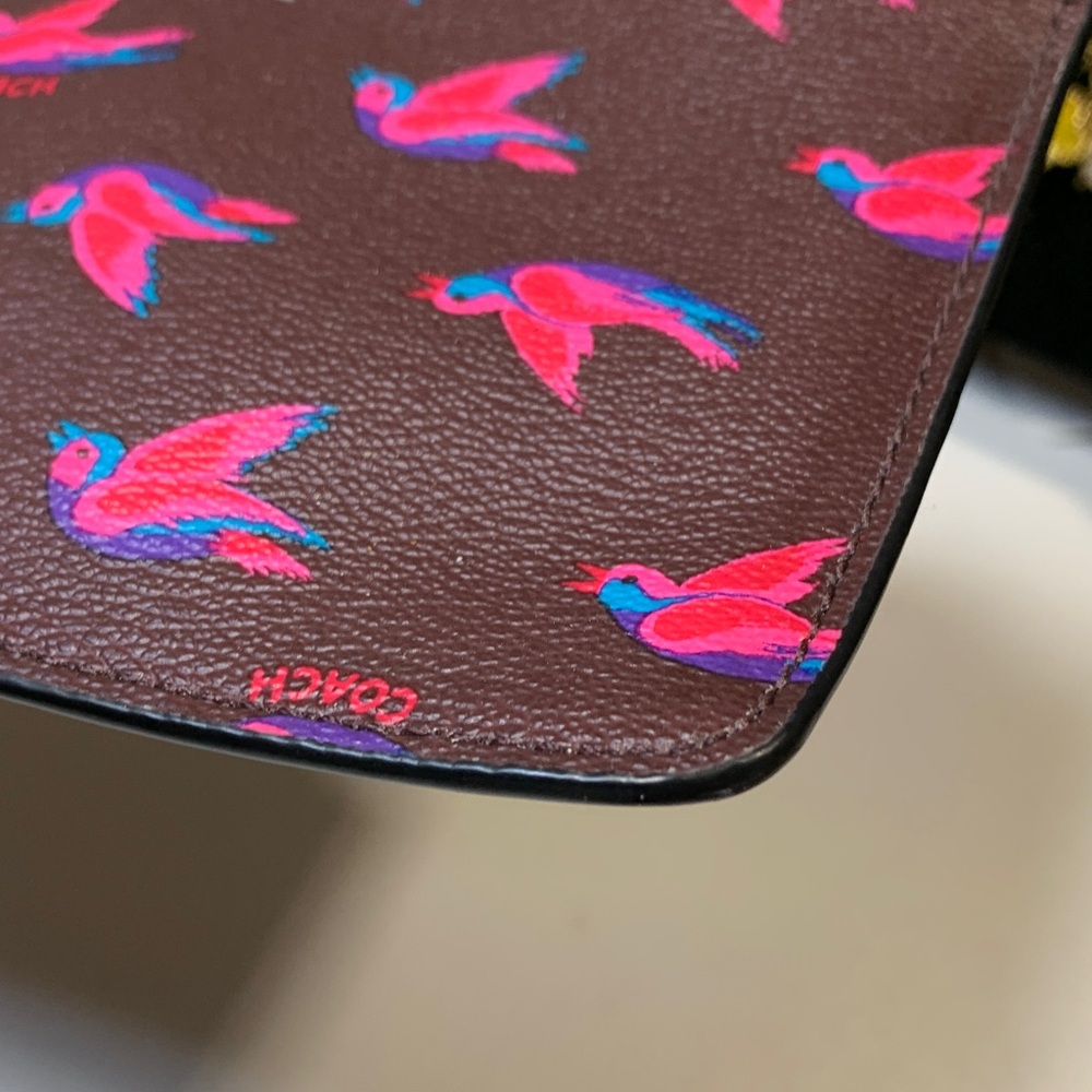 Coach Dark Brown Wristlet with Pink Bird Design - Picture 5 of 5